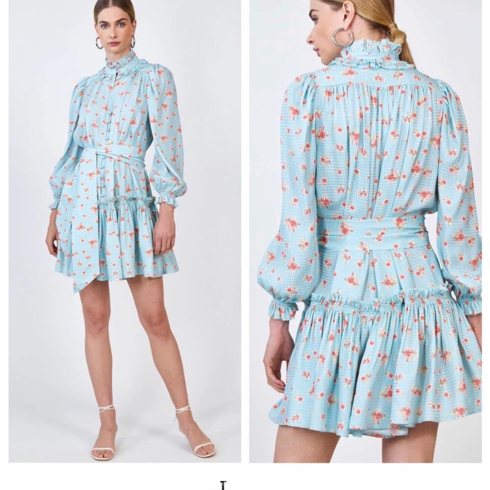 HUNTER BELL Blue Long Sleeve Mock Neck Dress